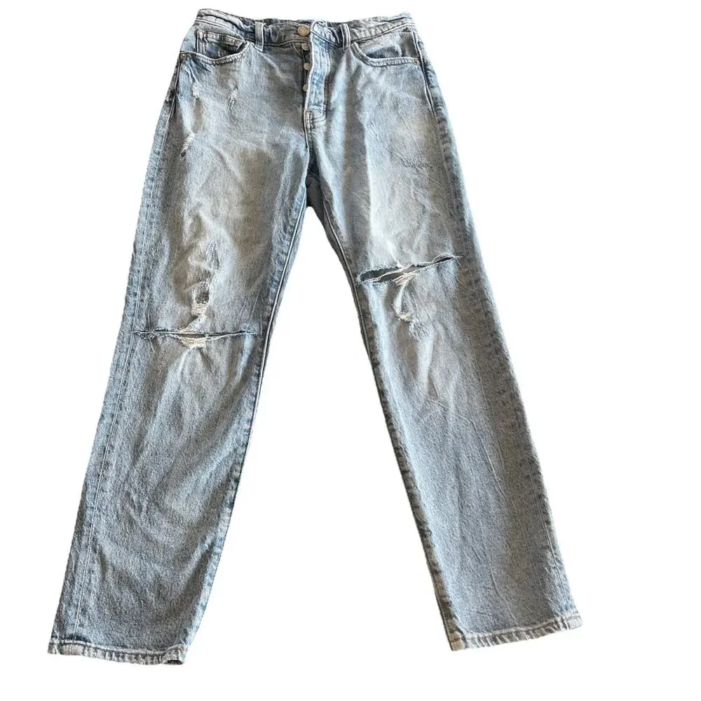 Lucky Brand Drew High Rise Mom Jean Light Wash Distressed Size 4/27 Acid Wash - Picture 2 of 16